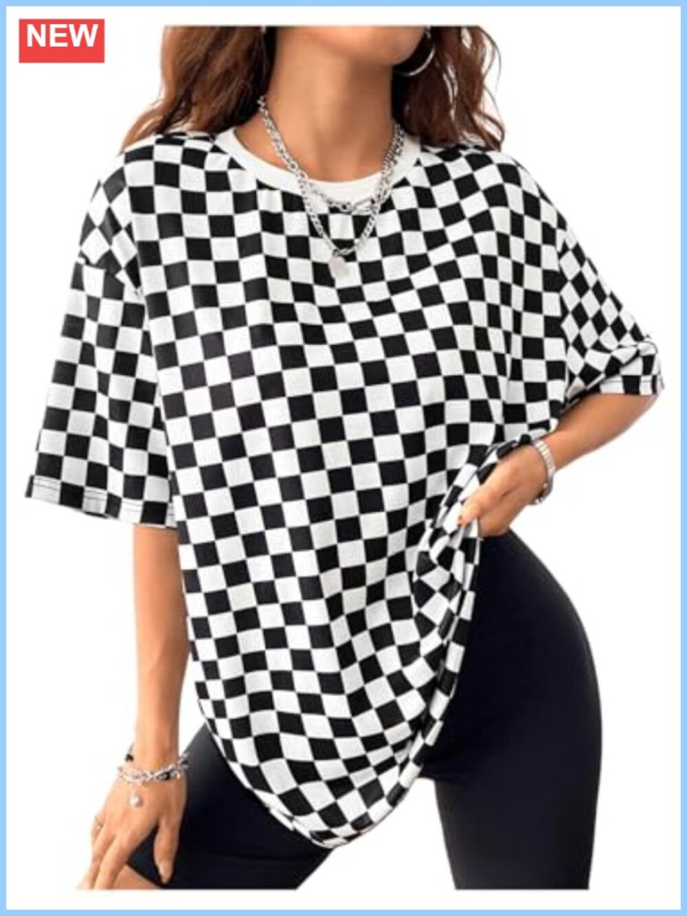 Milumia Women's Checkered T-Shirt Oversized Short Sleeve Racing Shirts